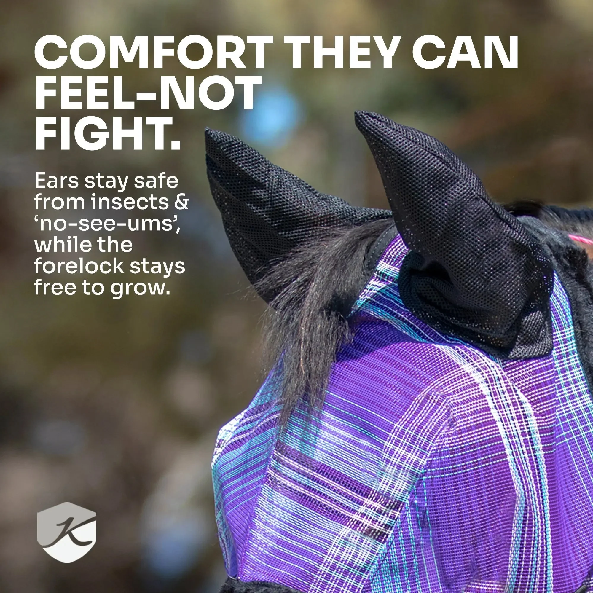 Draft Fly Mask with Removable Nose, Soft Mesh Ears & Forelock Opening - 73% UV Blocking - Image 12