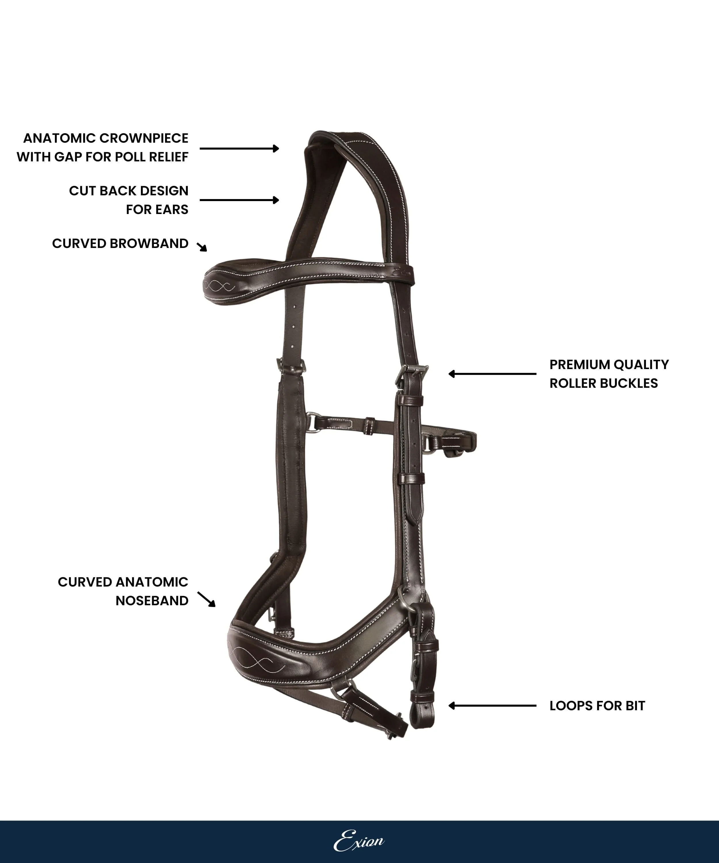 ExionPro Anti-Pressure Anatomic Padded Fancy Wave Stitched Bridle - Image 4