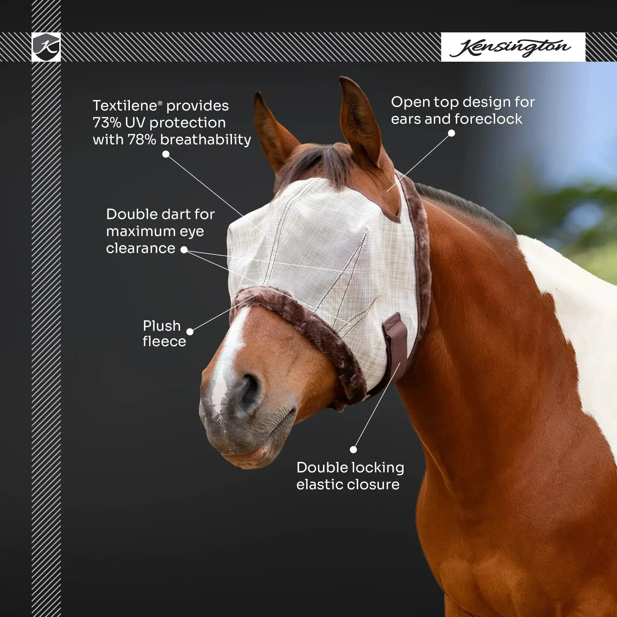 Fly Mask with Fleece Trim - Open Ear Design - 73% UV Blocking - Image 8