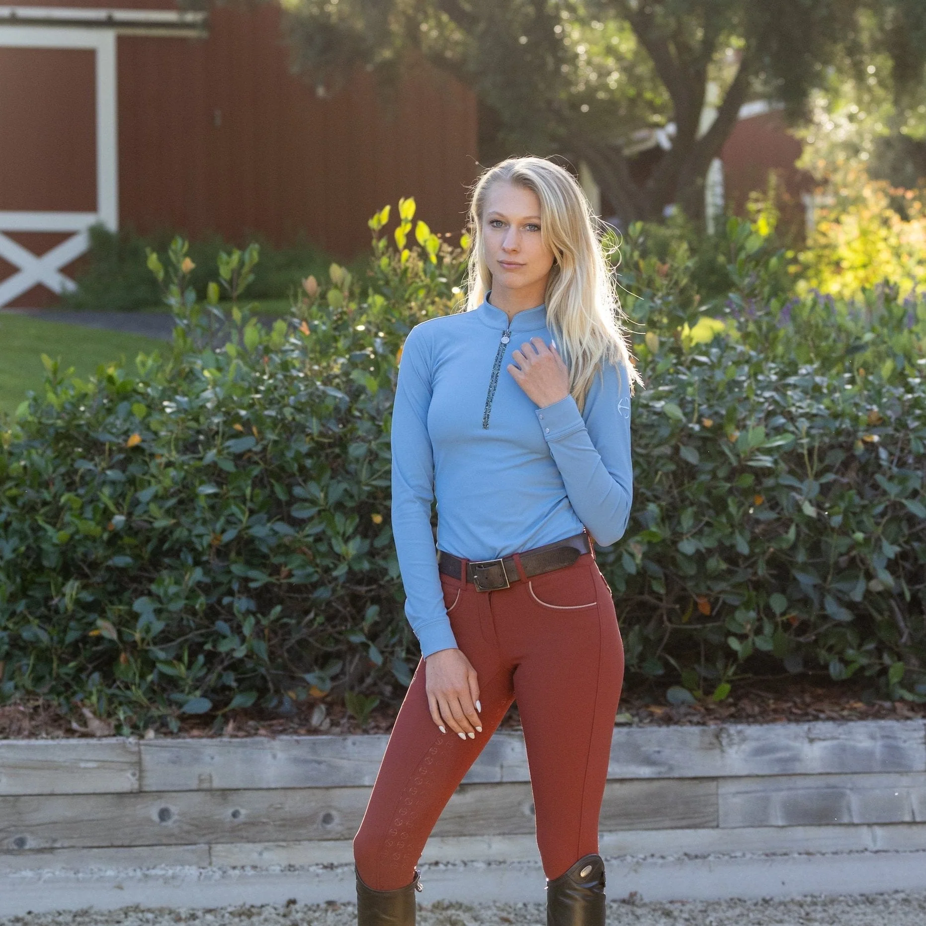 Heidi - Long Sleeve Riding Top with Crystal Fabric Trim - Image 13