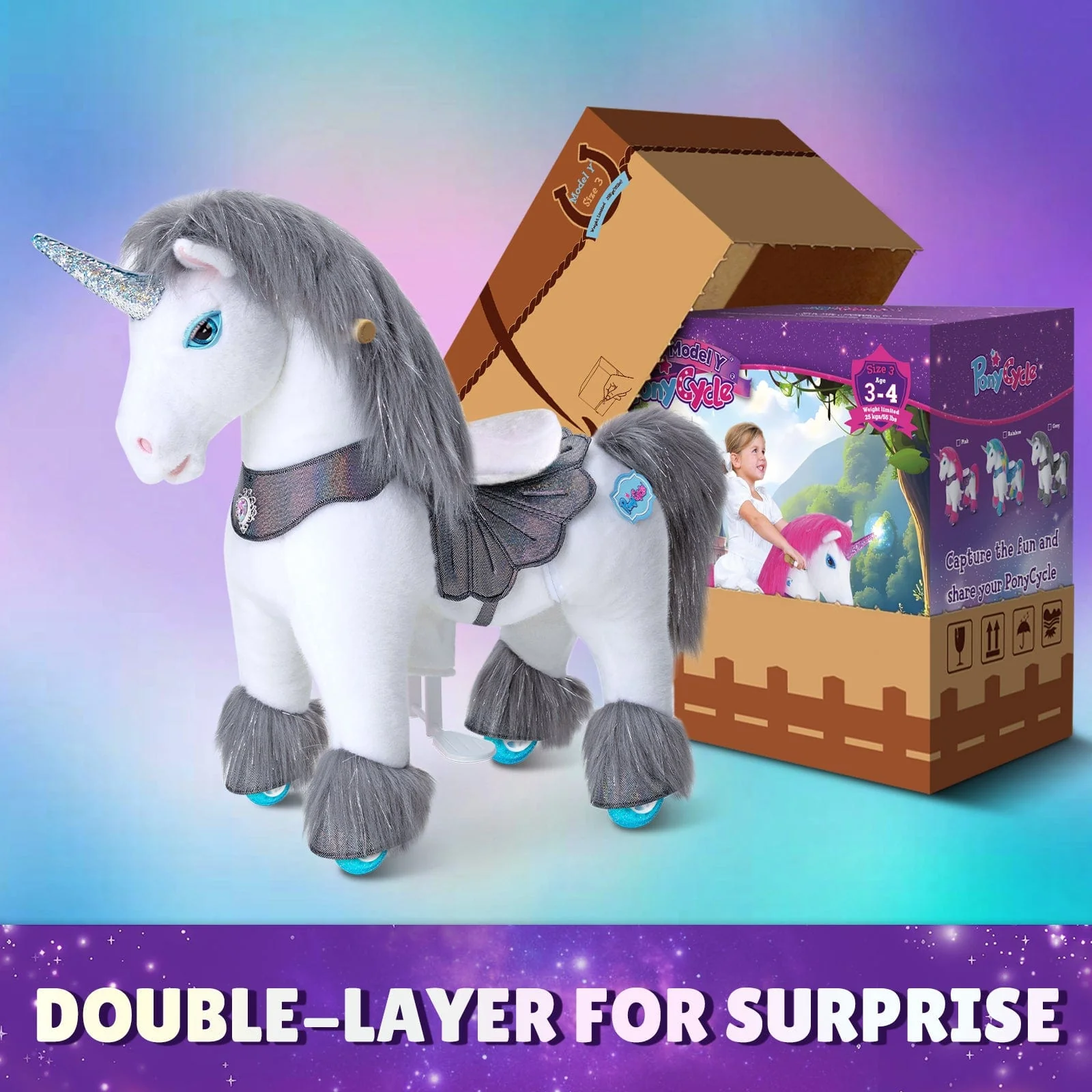 Model Y® Unicorn Ride-On Toy Age 3–4 – Grey - Image 8