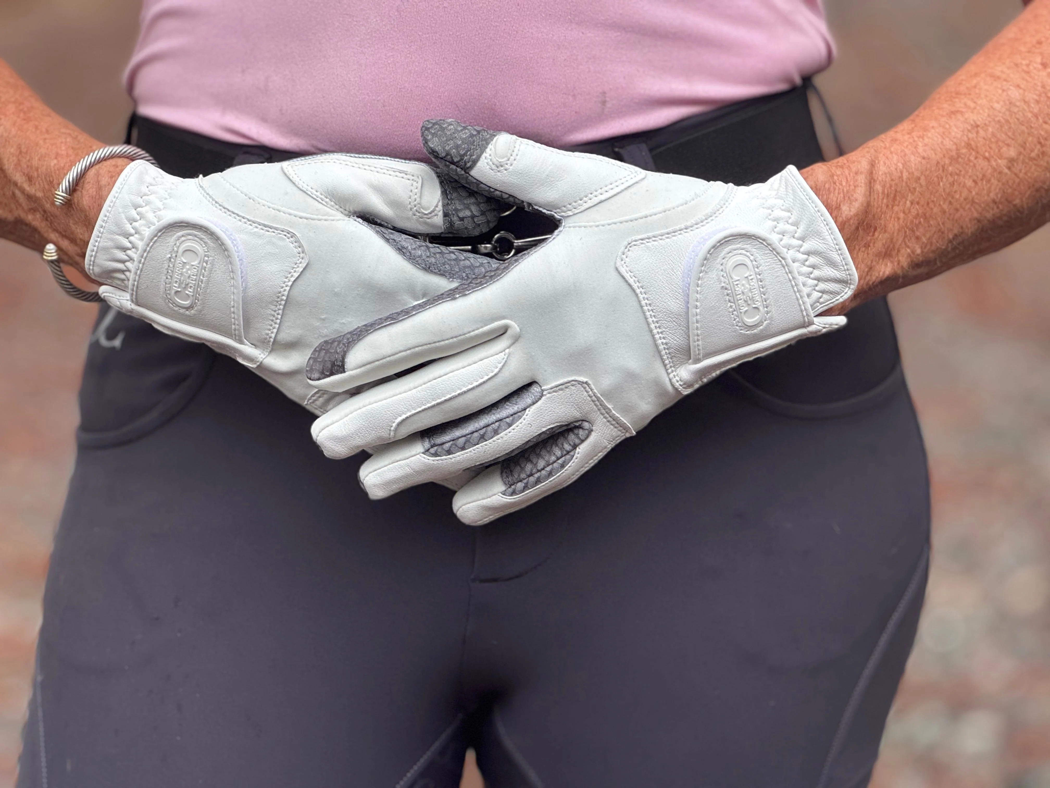 Oil-Tac Coppertech Leather Premium Riding Glove in White - Image 2