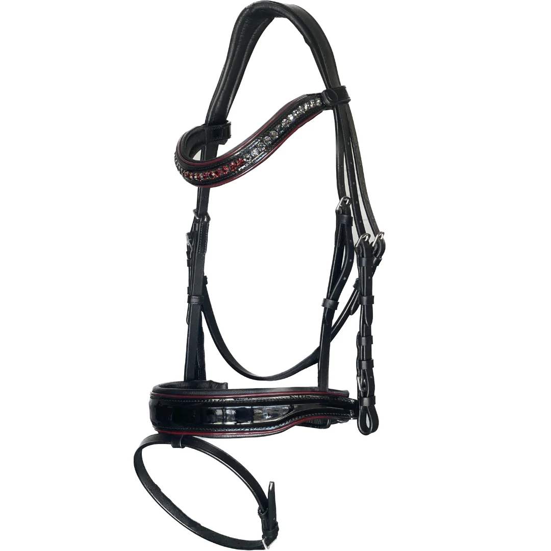 The Hayworth - Black Patent Snaffle with Burgundy Patent Piping & Removable Flash - Image 5