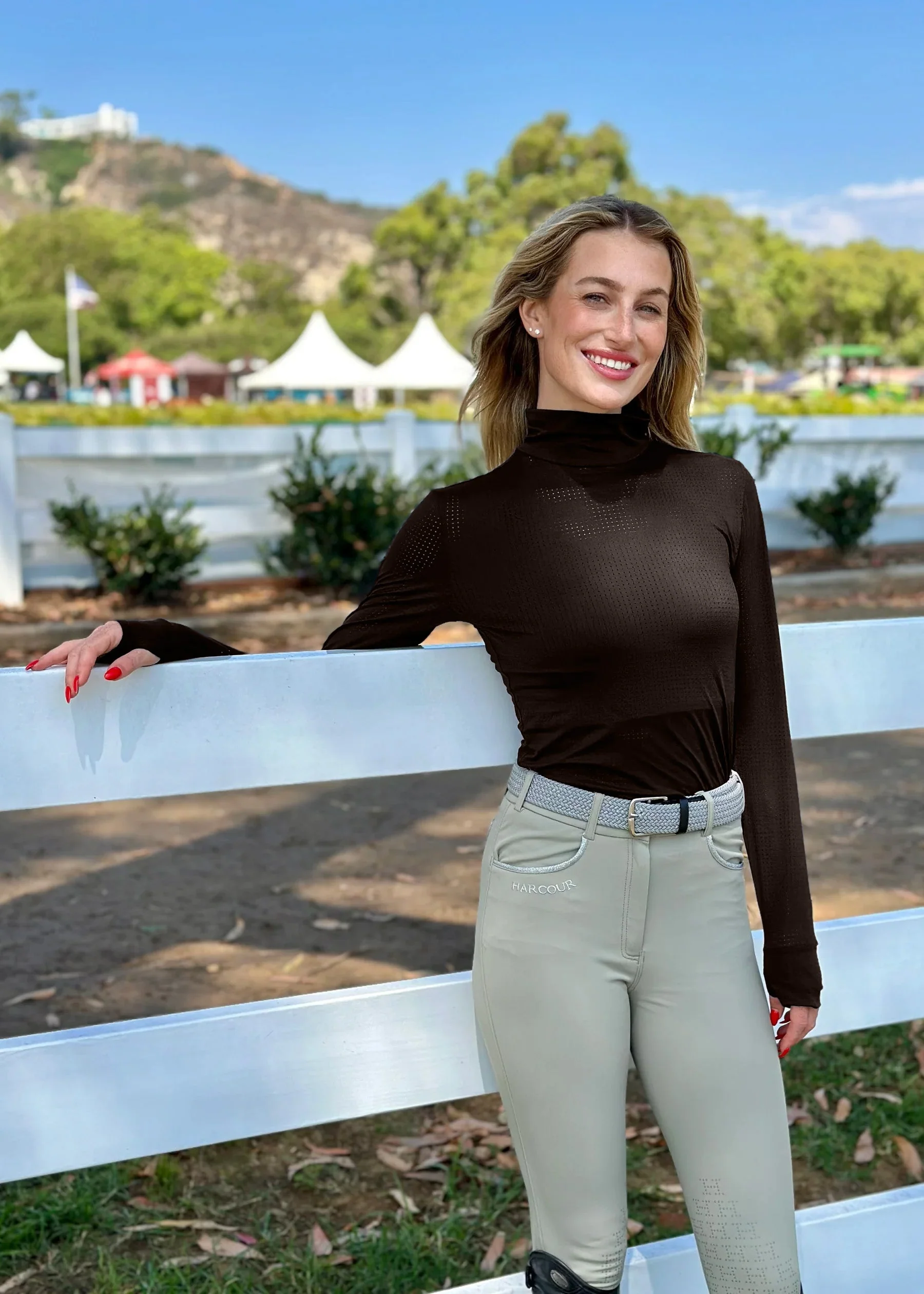 Venti Womens Mock Neck Perforated Long Sleeve Technical Shirt - Image 2